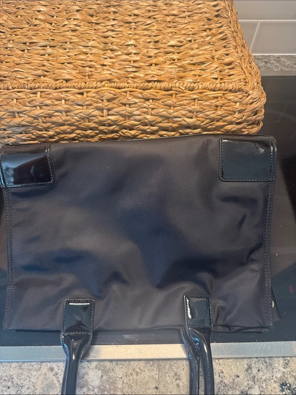 Tory Burch Black Nylon Tote with Patent Logo